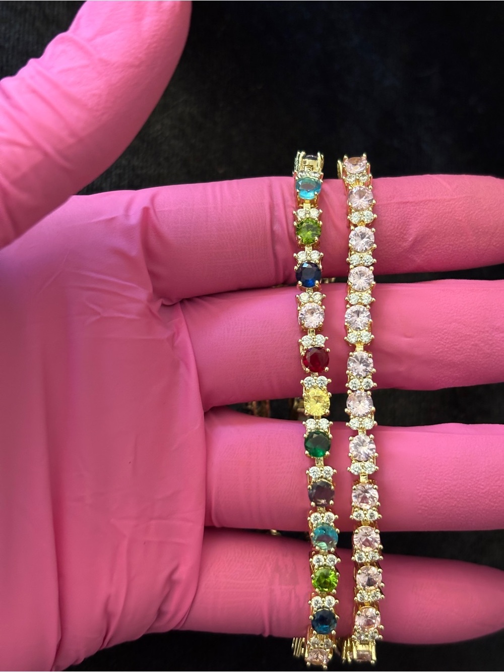 4.8mm Yellow Gold Multicolor & Pink CZ Tennis Bracelets 8 in. - Picture 6 of 8